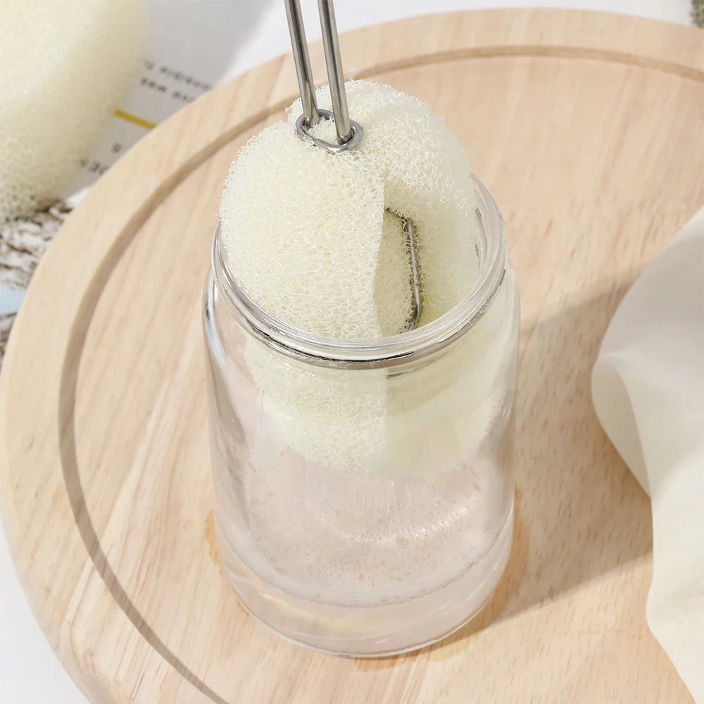 Detachable Bottle Cup Washing Sponge Brush with Stainless Steel Handle Replaceable Sponge Cleaning Brush Home Kitchen Tools