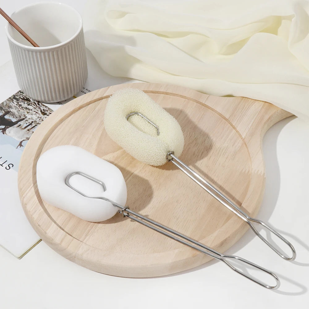 Detachable Bottle Cup Washing Sponge Brush with Stainless Steel Handle Replaceable Sponge Cleaning Brush Home Kitchen Tools