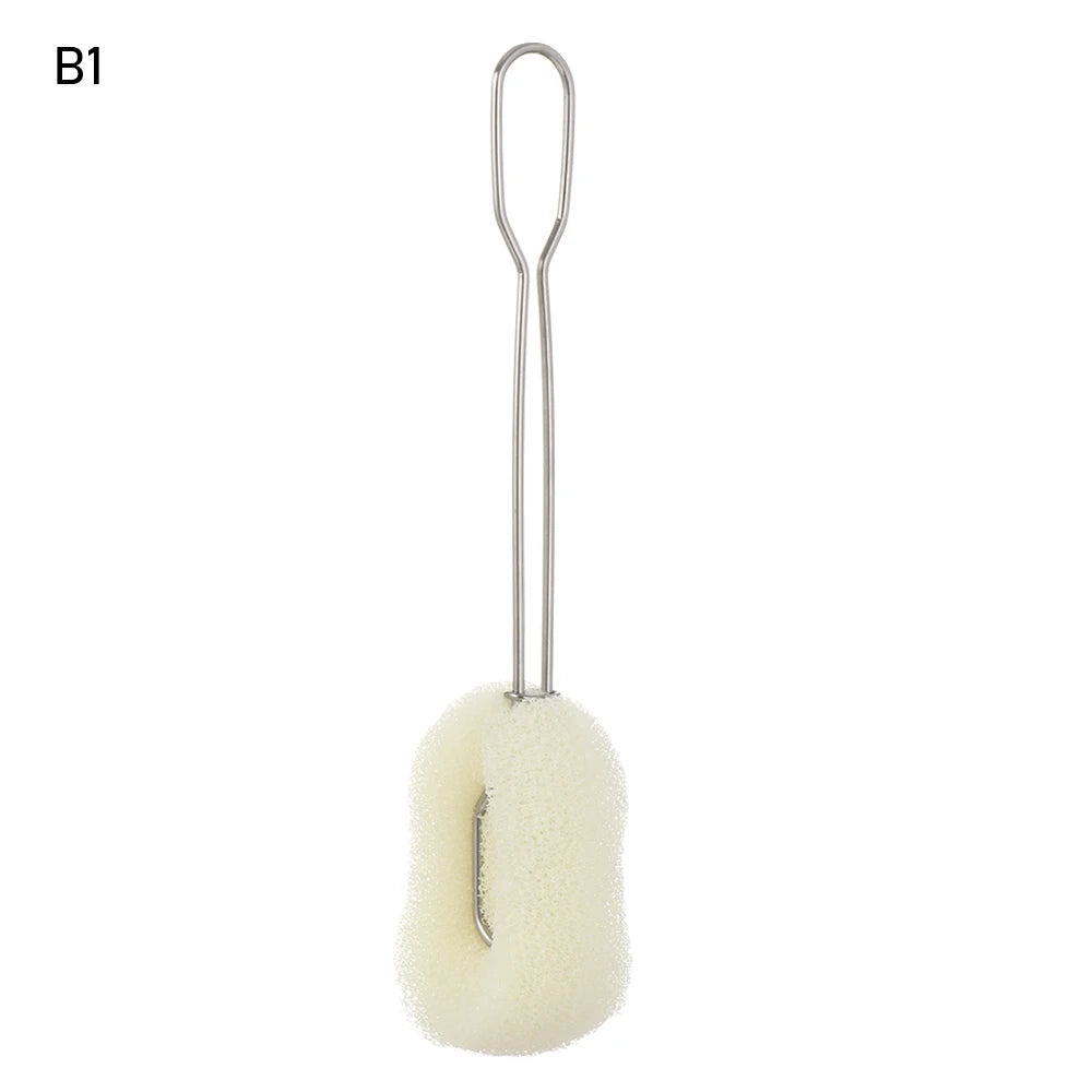 Detachable Bottle Cup Washing Sponge Brush with Stainless Steel Handle Replaceable Sponge Cleaning Brush Home Kitchen Tools
