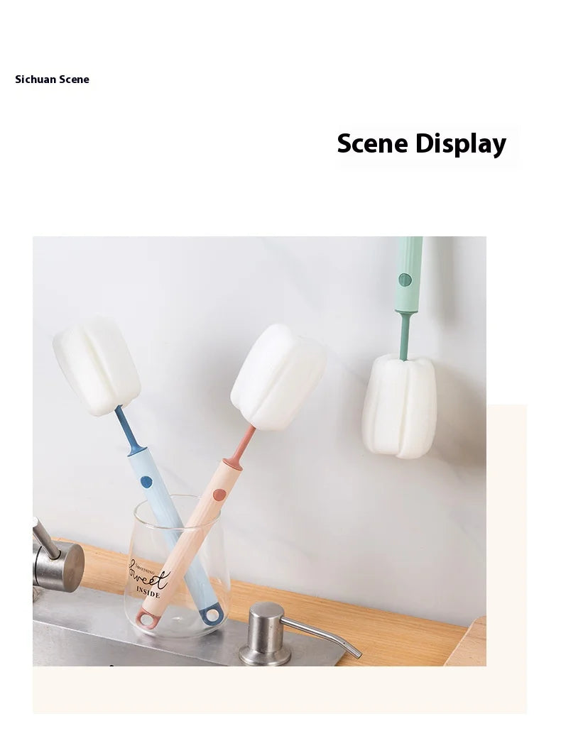 New Nordic-style Cup Brush Long-handled Sponge Cup Brush Detachable and Replaceable Head Baby Bottle and Thermos Cup Clean Brush