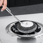 Strong Decontamination Cleaning Brush Long Handle Pot Brush Kitchen Pan Pot Dishes Cleaning Brush Steel Wire Metal Wool Scourer