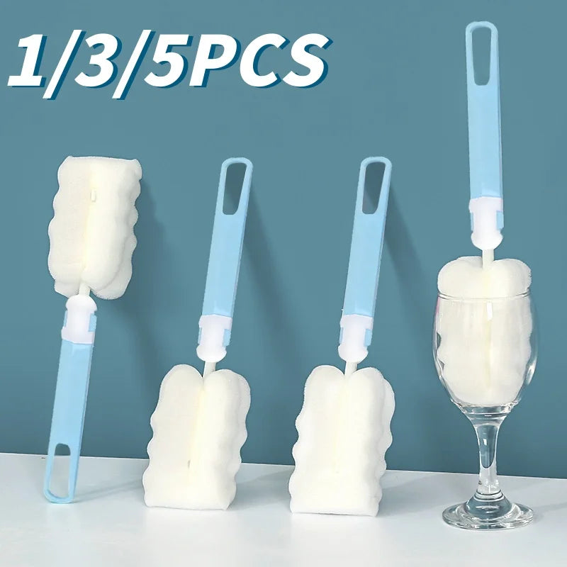 1/3/5Pcs Soft Sponge Cup Brush Long Handle Sponge Bottle Brush Drink Wineglass Bottle Glass Cup Washing No Deadend Cleaning Tool