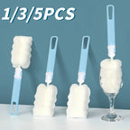1/3/5Pcs Soft Sponge Cup Brush Long Handle Sponge Bottle Brush Drink Wineglass Bottle Glass Cup Washing No Deadend Cleaning Tool