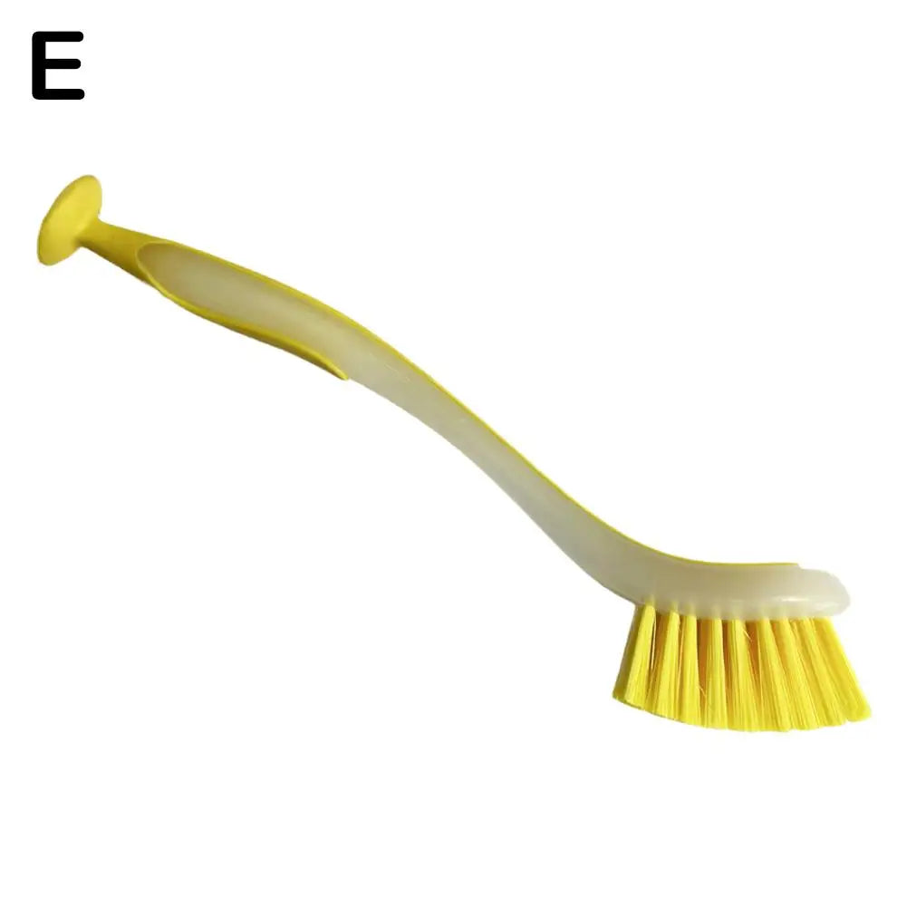 Multifunctional Pot Cleaning Brush Vertical Dishwashing Brush Kitchen Suction Cup Type Sink Cleaning Scrub LongHandle Tool Brush