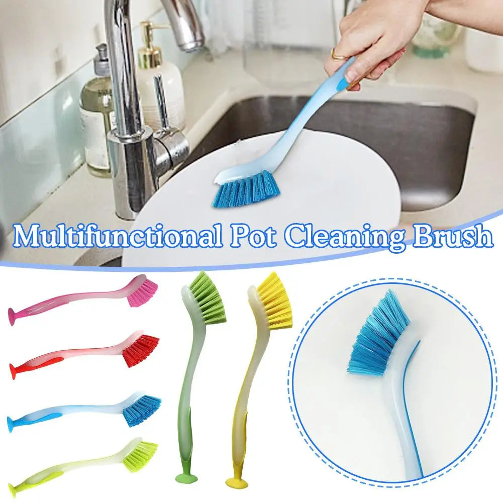Multifunctional Pot Cleaning Brush Vertical Dishwashing Brush Kitchen Suction Cup Type Sink Cleaning Scrub LongHandle Tool Brush