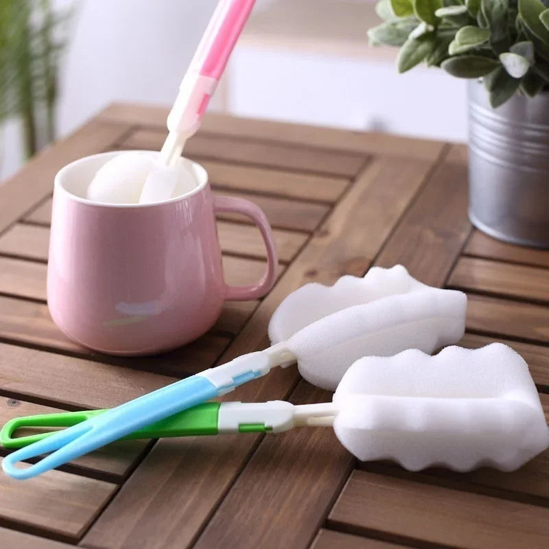 New 2 Pcs Sponge Baby Milk Feeding Bottle Brush Nipple Cleaning Cup Scrubber Washing Brushes Kitchen Cleaner Home Supplies