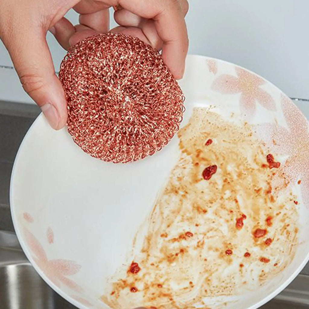 2 pcs/set Kitchen Scrub Pads Copper Dishwashing Brush Dish Cleaning Brush Wire Pot Scrubber Cleaning Supplies Dishwashing Sponge