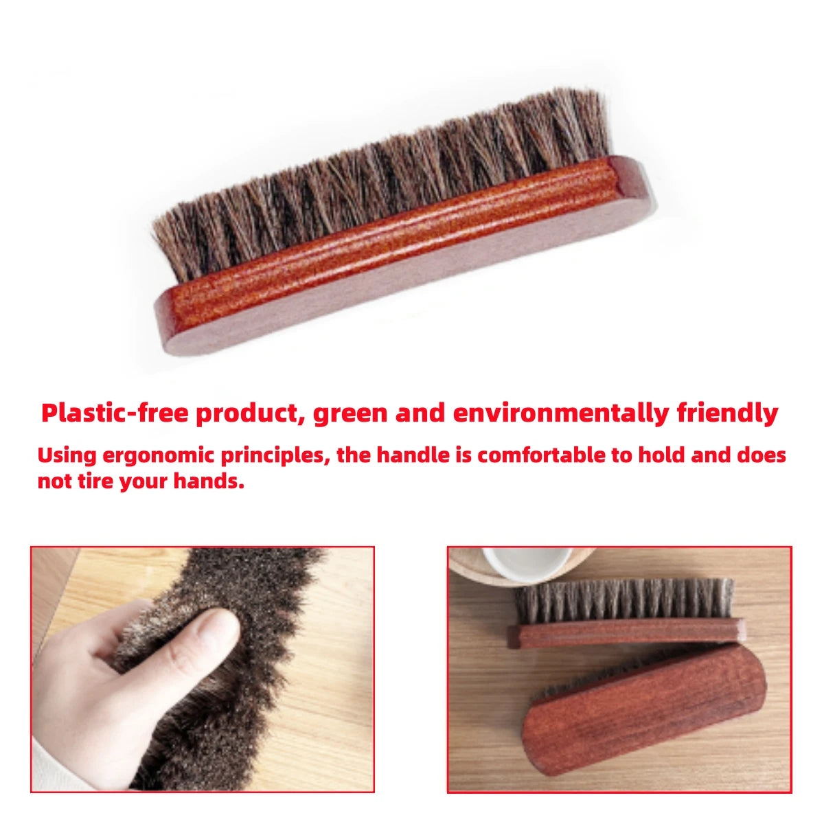 Horsehair Shoe Brush and Multifunctional Portable Plush Shoe Cloth Kit Wooden Handle Leather Car Shoe Cleaning Polishing 1 set