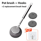 304 Stainless Steel Pot Brush Kitchen Special Pot Washing Steel Wool Ball Brush Long Handle Dish Cleaning Brush Pot Brush Tools