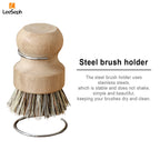 Leeseph Palm Pot Brush, Wood Dishes Brush with Stainless Steel Holder, for Cleaning Dishes, Sinks, Cast Iron Pots and Pan