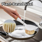 Natural Wooden Pot Brush With Sisal Bristles Durable Strong Scrubbing Eco Friendly Dish Brush For Cast Iron Skillet Pots Pans