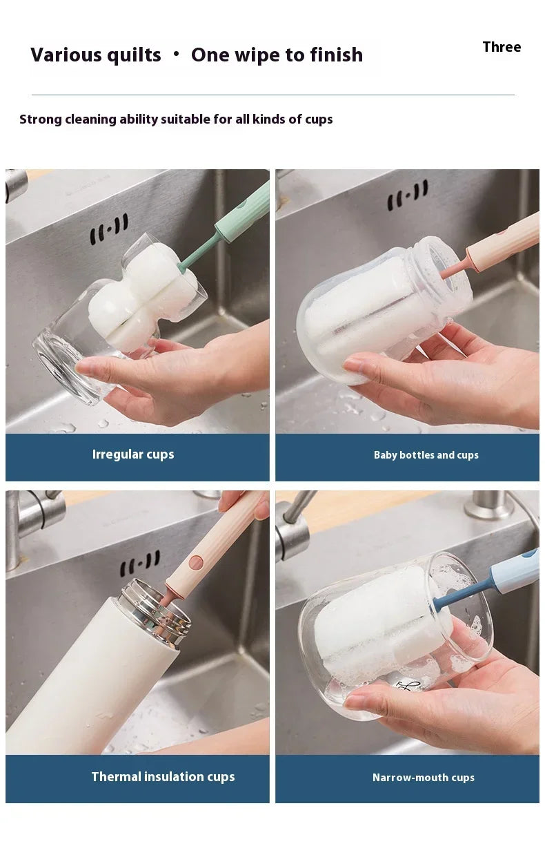New Nordic-style Cup Brush Long-handled Sponge Cup Brush Detachable and Replaceable Head Baby Bottle and Thermos Cup Clean Brush