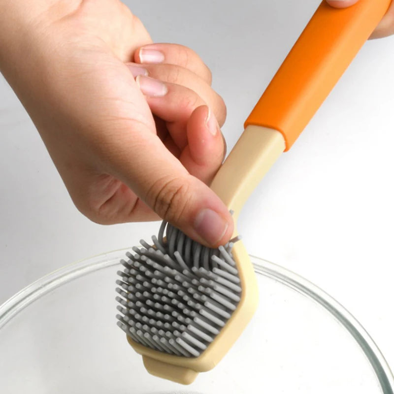 1PC Cleaning Brush Kitchen Soft Plastic Long Handle Silicone Brush Dishes Scrub POTS Brush Decontamination Cleaning Brush