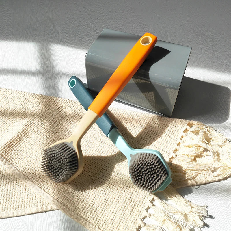 1PC Cleaning Brush Kitchen Soft Plastic Long Handle Silicone Brush Dishes Scrub POTS Brush Decontamination Cleaning Brush