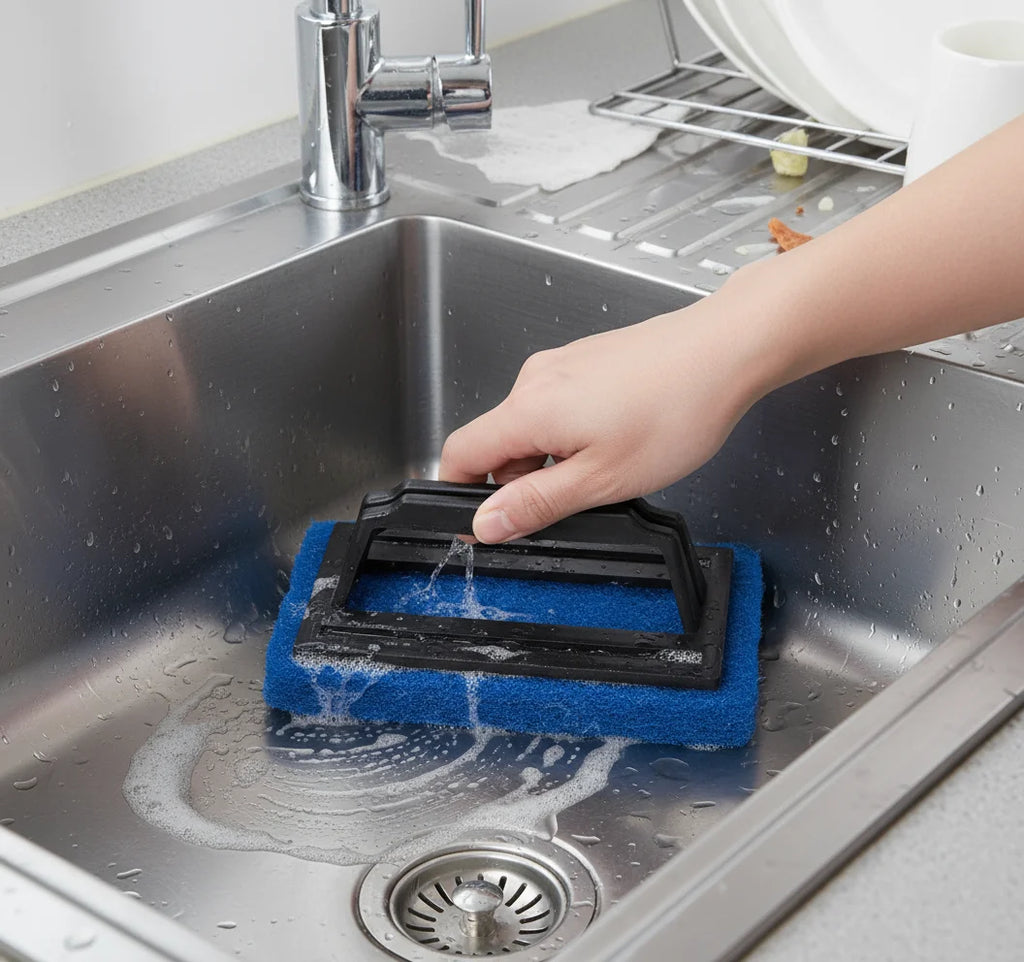 Household Sponge Scouring Pads with Handle Kitchen Sink Scrubber Pot Brush for Daily Cleaning and Cooking Tools