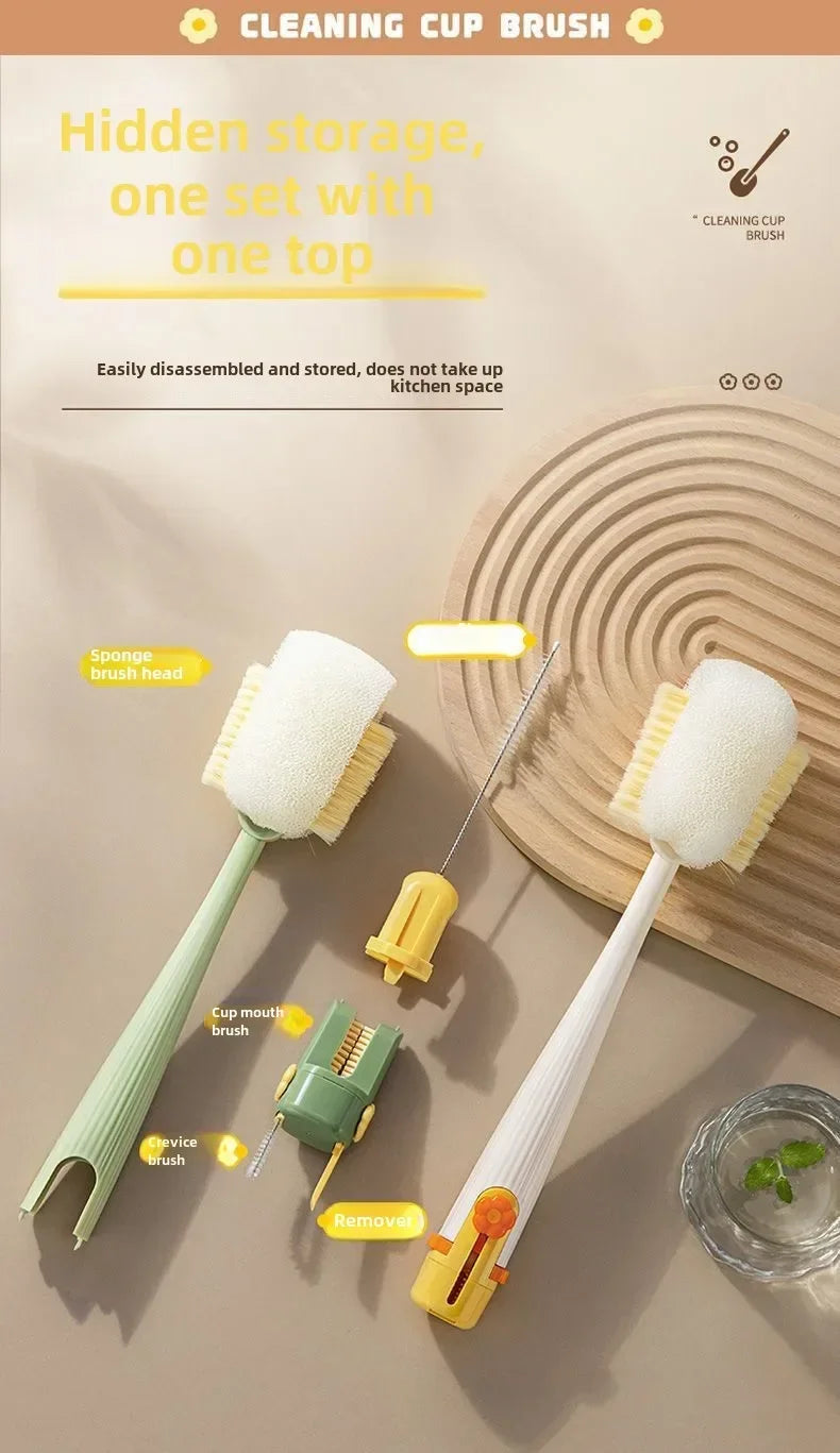 5-in-1cup Washing Tool for Household Use Multifunctional Cup Brush Water Cup Thermos Cup Brush Milk Bottle Cleaning Sponge Brush