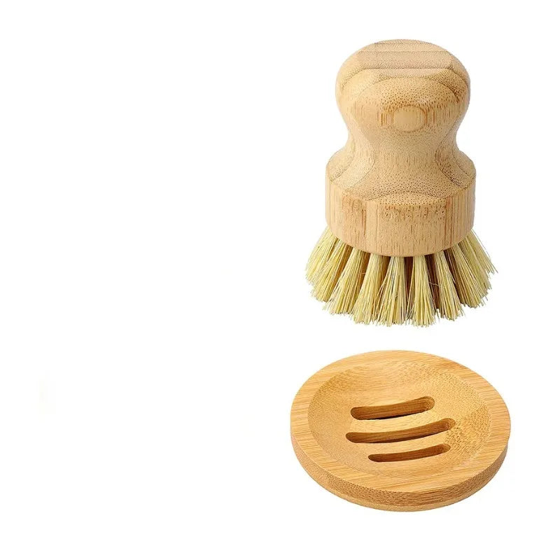 1pc/2pcs Bamboo Dish Scrub Brush Soap Dish Kitchen Wooden Dish Scrubber Cleaning Brush for Washing Dish Cast Iron Pan Pot