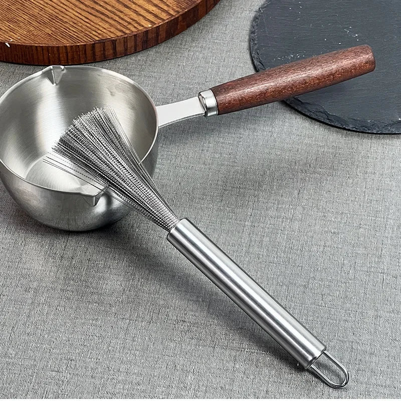 Kitchen Stainless Steel Cleaning Brush Long Handle Utensil Scrubber Anti-Rust Stainless Steel Kitchen Special Brush Pot Tool