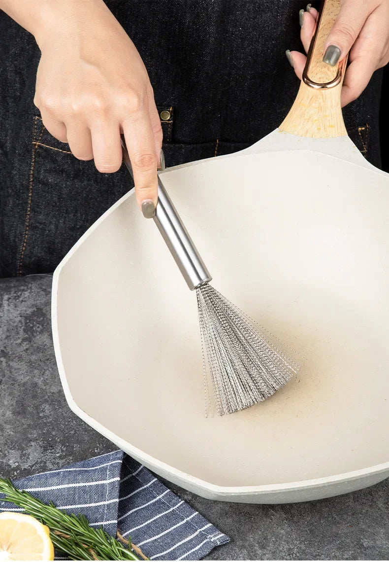 Kitchen Stainless Steel Cleaning Brush Long Handle Utensil Scrubber Anti-Rust Stainless Steel Kitchen Special Brush Pot Tool