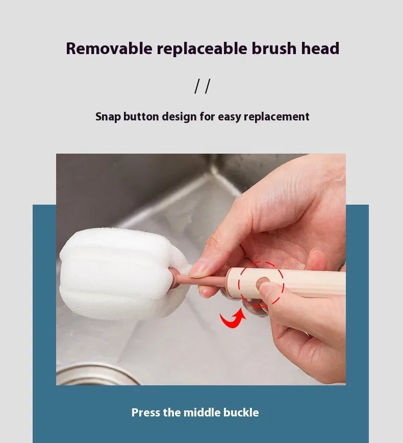 New Nordic-style Cup Brush Long-handled Sponge Cup Brush Detachable and Replaceable Head Baby Bottle and Thermos Cup Clean Brush