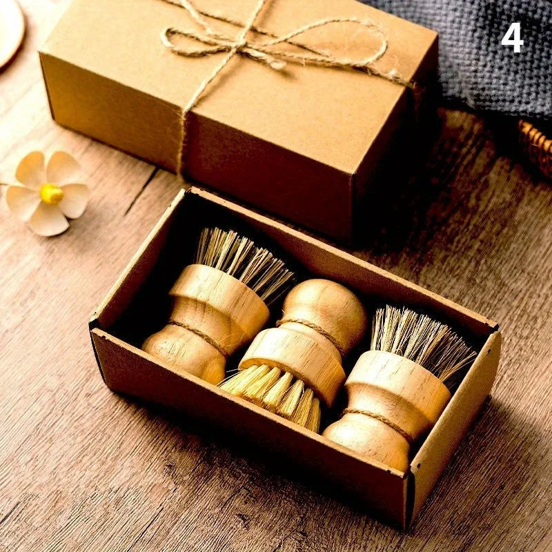 Natural Kitchen Dishwashing Brush with Wood Handle Non Oil Staining Rope Wash Pot Brush Natural Sisal Coconut Cleaning Supplies