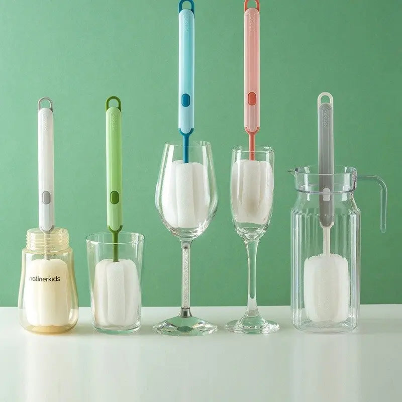 Detachable Long Handle Sponge Brush with Hanger - Cup & Bottle Cleaning Brush, Space Saving Sink Organizer (For Mugs, Glasses)