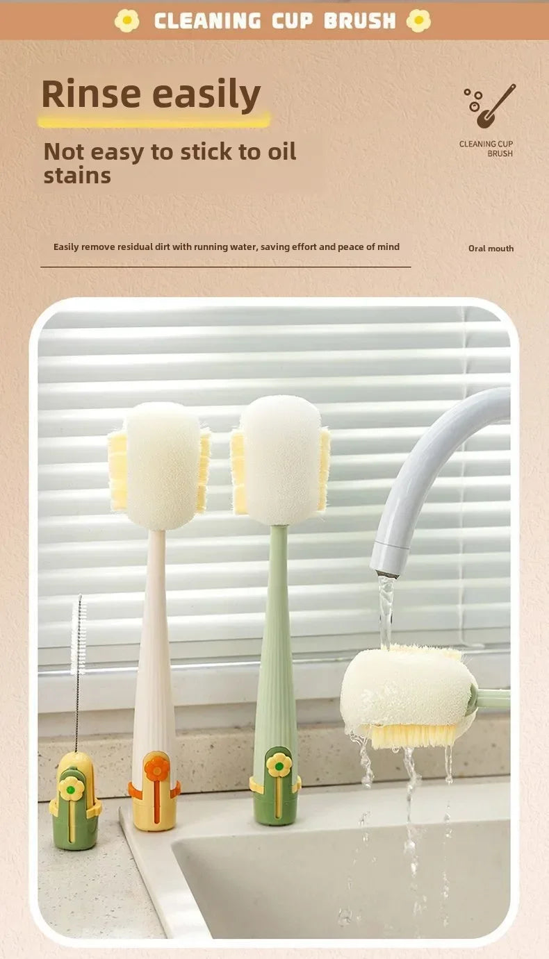 5-in-1cup Washing Tool for Household Use Multifunctional Cup Brush Water Cup Thermos Cup Brush Milk Bottle Cleaning Sponge Brush