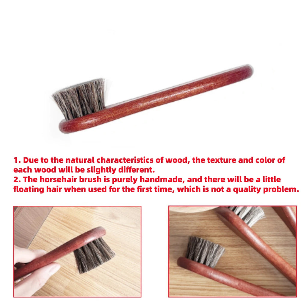 Horsehair Shoe Brush and Multifunctional Portable Plush Shoe Cloth Kit Wooden Handle Leather Car Shoe Cleaning Polishing 1 set