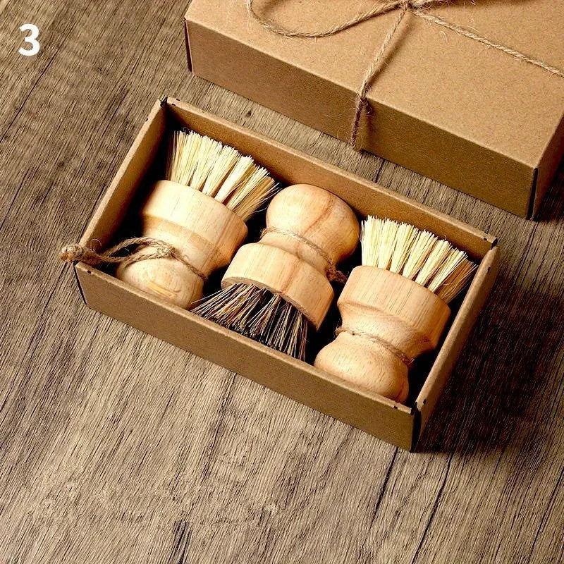 Natural Kitchen Dishwashing Brush with Wood Handle Non Oil Staining Rope Wash Pot Brush Natural Sisal Coconut Cleaning Supplies