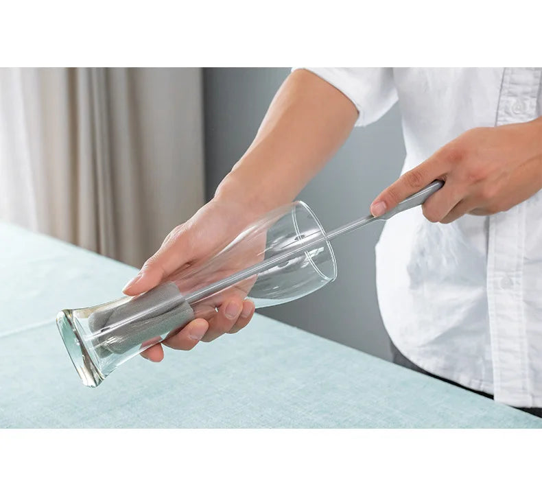 2493 Sponge Cup Brush Milk Bottle Brush Steel Ball Long Handle Spongy Brush Kitchen Household Cleaning Brush