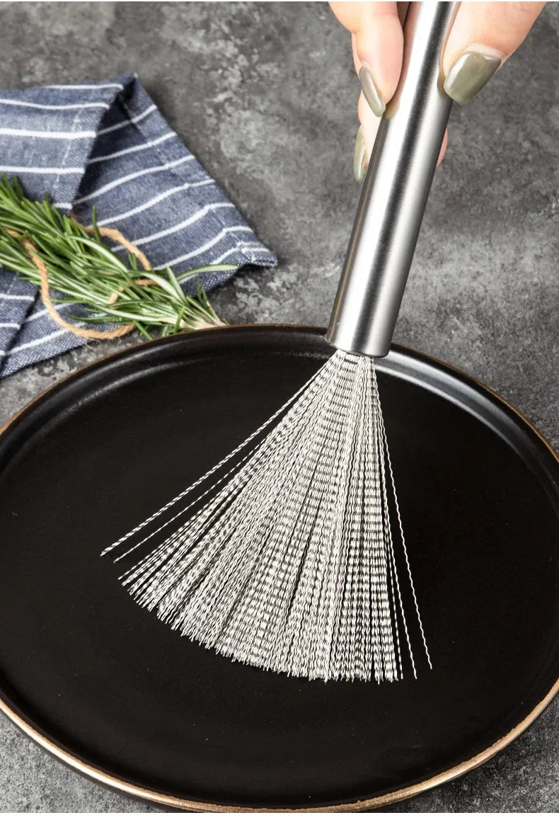 Kitchen Stainless Steel Cleaning Brush Long Handle Utensil Scrubber Anti-Rust Stainless Steel Kitchen Special Brush Pot Tool
