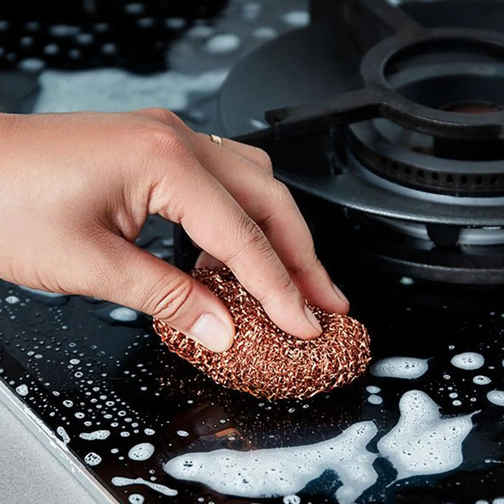 2 pcs/set Kitchen Scrub Pads Copper Dishwashing Brush Dish Cleaning Brush Wire Pot Scrubber Cleaning Supplies Dishwashing Sponge