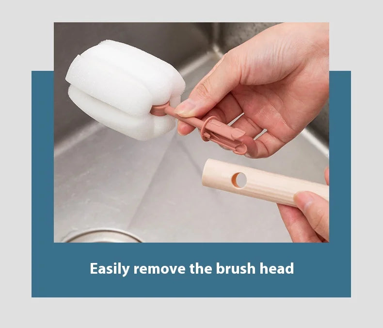 New Nordic-style Cup Brush Long-handled Sponge Cup Brush Detachable and Replaceable Head Baby Bottle and Thermos Cup Clean Brush