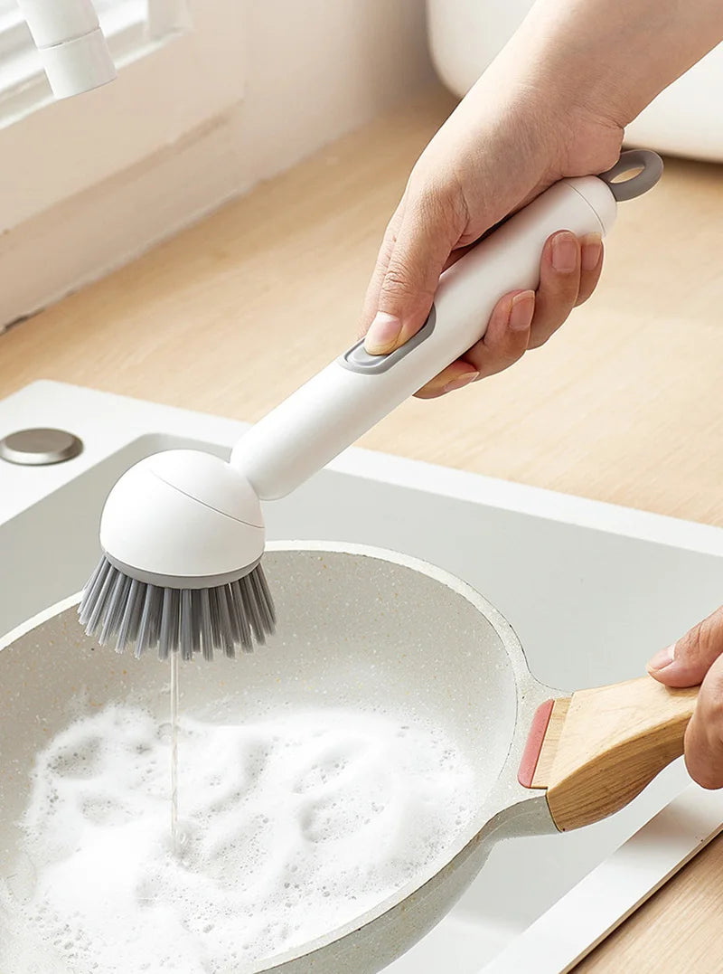 Plastic Dish Brush Rotatable Kitchen Pot Brush Hanging Utensil Brush Convenient Long Handle Home Dishes Brush For Stain Removal