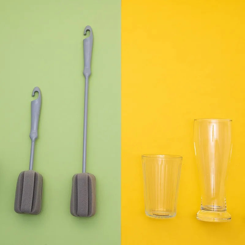 2493 Sponge Cup Brush Milk Bottle Brush Steel Ball Long Handle Spongy Brush Kitchen Household Cleaning Brush