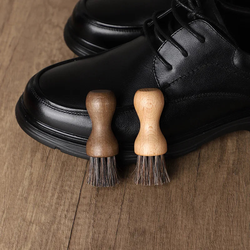Horse Hair Oiling Brush, Beech Small Shoe Brush, Soft Fur Leather Shoe Care Brush, Dust Removal, Oiling and Polishing