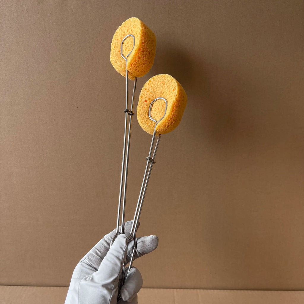 304 Stainless Steel Long Handle Replaceable Sponge  Natural Wood Pulp Cotton Sponge Cup Brush Sponge Bottle Cleaning Brush