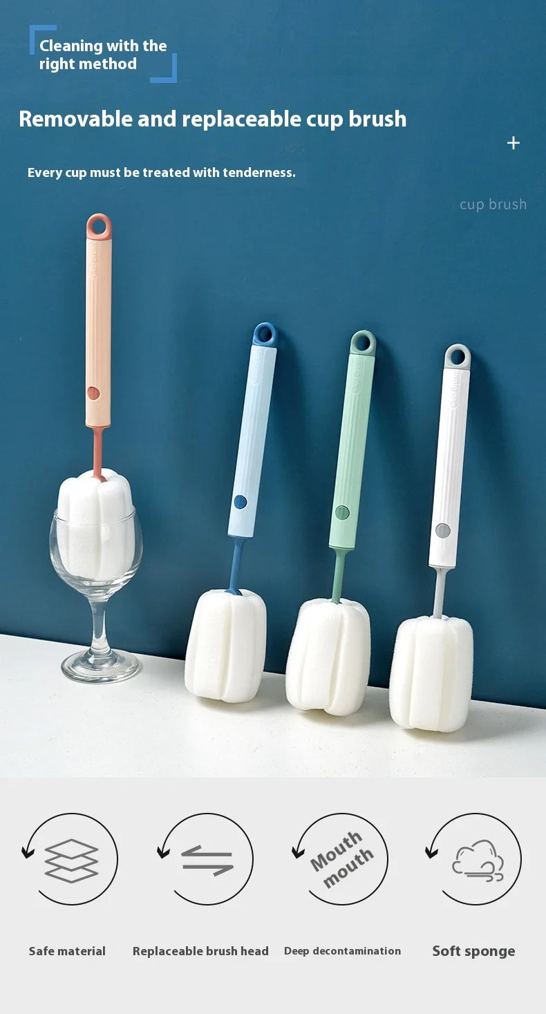 New Nordic-style Cup Brush Long-handled Sponge Cup Brush Detachable and Replaceable Head Baby Bottle and Thermos Cup Clean Brush