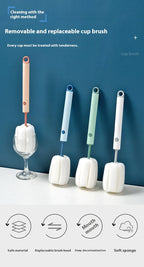 New Nordic-style Cup Brush Long-handled Sponge Cup Brush Detachable and Replaceable Head Baby Bottle and Thermos Cup Clean Brush