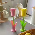 Tulip Style Reusable Cup Brush with Long Handle, Sponge Brush with Removable Sponge Head for Easy Cleaning Glasses,Water Cups