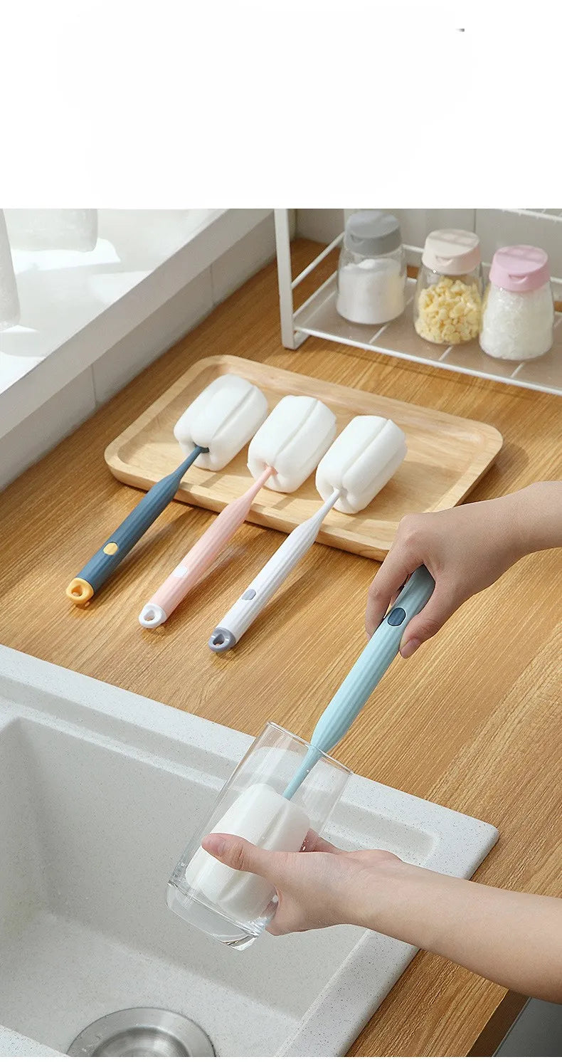 Household sponge head cleaning cup brush long handle thermos brush set washing tea cup bottle cleaning brush