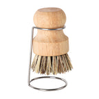 Leeseph Palm Pot Brush, Wood Dishes Brush with Stainless Steel Holder, for Cleaning Dishes, Sinks, Cast Iron Pots and Pan