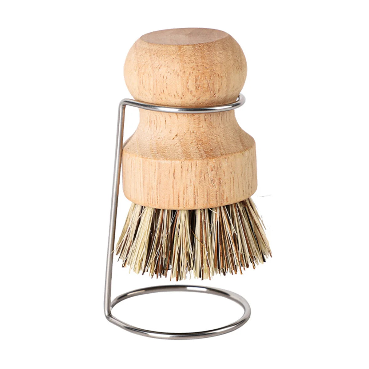 Leeseph Palm Pot Brush, Wood Dishes Brush with Stainless Steel Holder, for Cleaning Dishes, Sinks, Cast Iron Pots and Pan