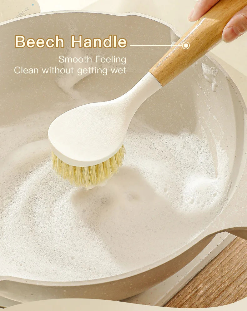 Natural Sisal Soft-Bristled Pot Brush, Household Kitchen Dishwashing Brush, Log Brush, Multi-Functional Beech Cleaning Brush
