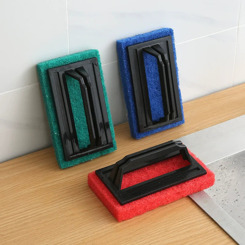 Household Sponge Scouring Pads with Handle Kitchen Sink Scrubber Pot Brush for Daily Cleaning and Cooking Tools