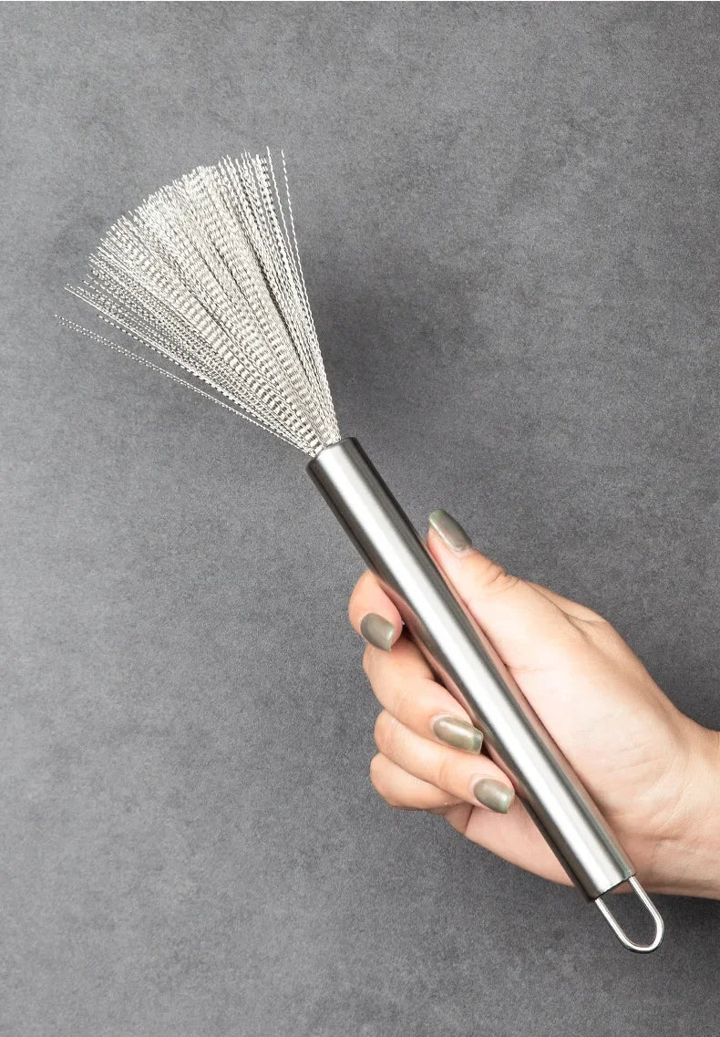 Kitchen Stainless Steel Cleaning Brush Long Handle Utensil Scrubber Anti-Rust Stainless Steel Kitchen Special Brush Pot Tool