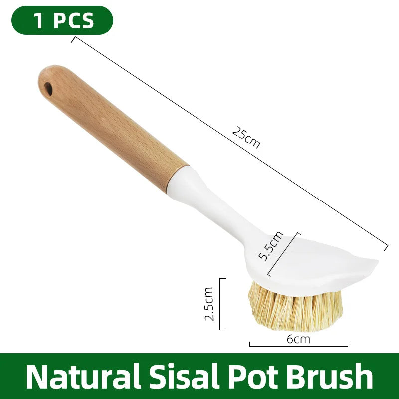 Natural Wooden Pot Brush With Sisal Bristles Durable Strong Scrubbing Eco Friendly Dish Brush For Cast Iron Skillet Pots Pans