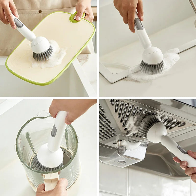 Plastic Dish Brush Rotatable Kitchen Pot Brush Hanging Utensil Brush Convenient Long Handle Home Dishes Brush For Stain Removal