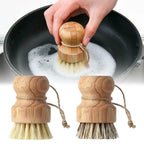 2pcs Bamboo Dish Scrub Brush Natural Scrub Cleaning Brush Vegetable Brush for Dishes Cast Iron Pots Pans Bathroom Kitchen Sink