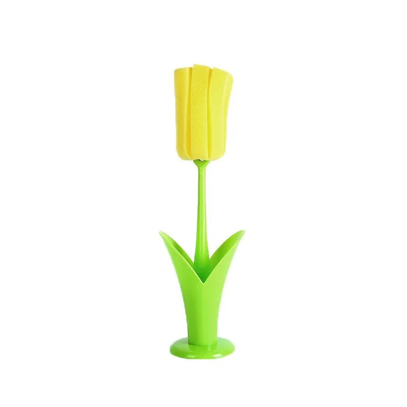 Tulip Style Reusable Cup Brush with Long Handle, Sponge Brush with Removable Sponge Head for Easy Cleaning Glasses,Water Cups
